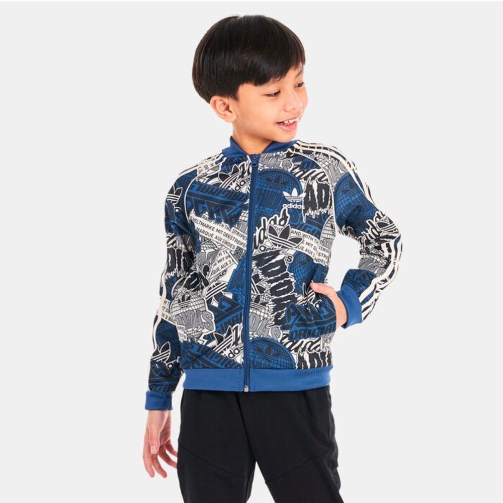 Adidas Kids Blue Graphic Jacket Size 5-6 Years